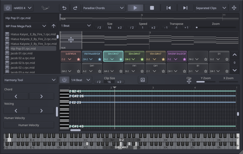 Full screenshot showing the entire reMIDI 4 interface, including all controls and settings.